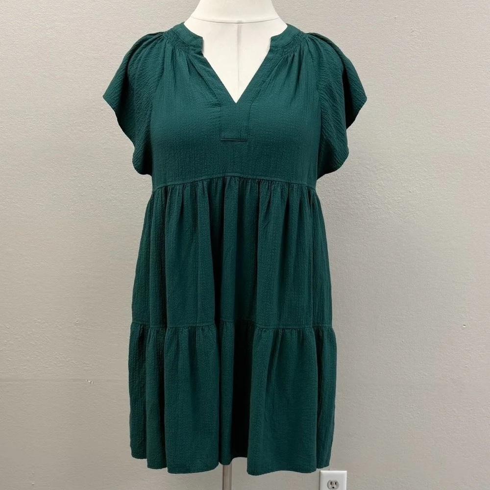 Calvin Klein Green Tiered Flutter Sleeve Mini Dress - Size 12